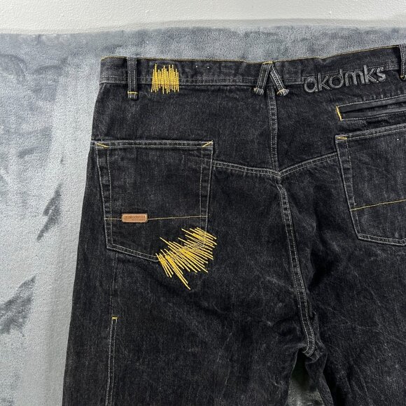 Akademiks Jeans Baggy Denim Men 40 x 35 Vintage Y2K Rap Hip Hop Black Gray Gold - Picture 12 of 16